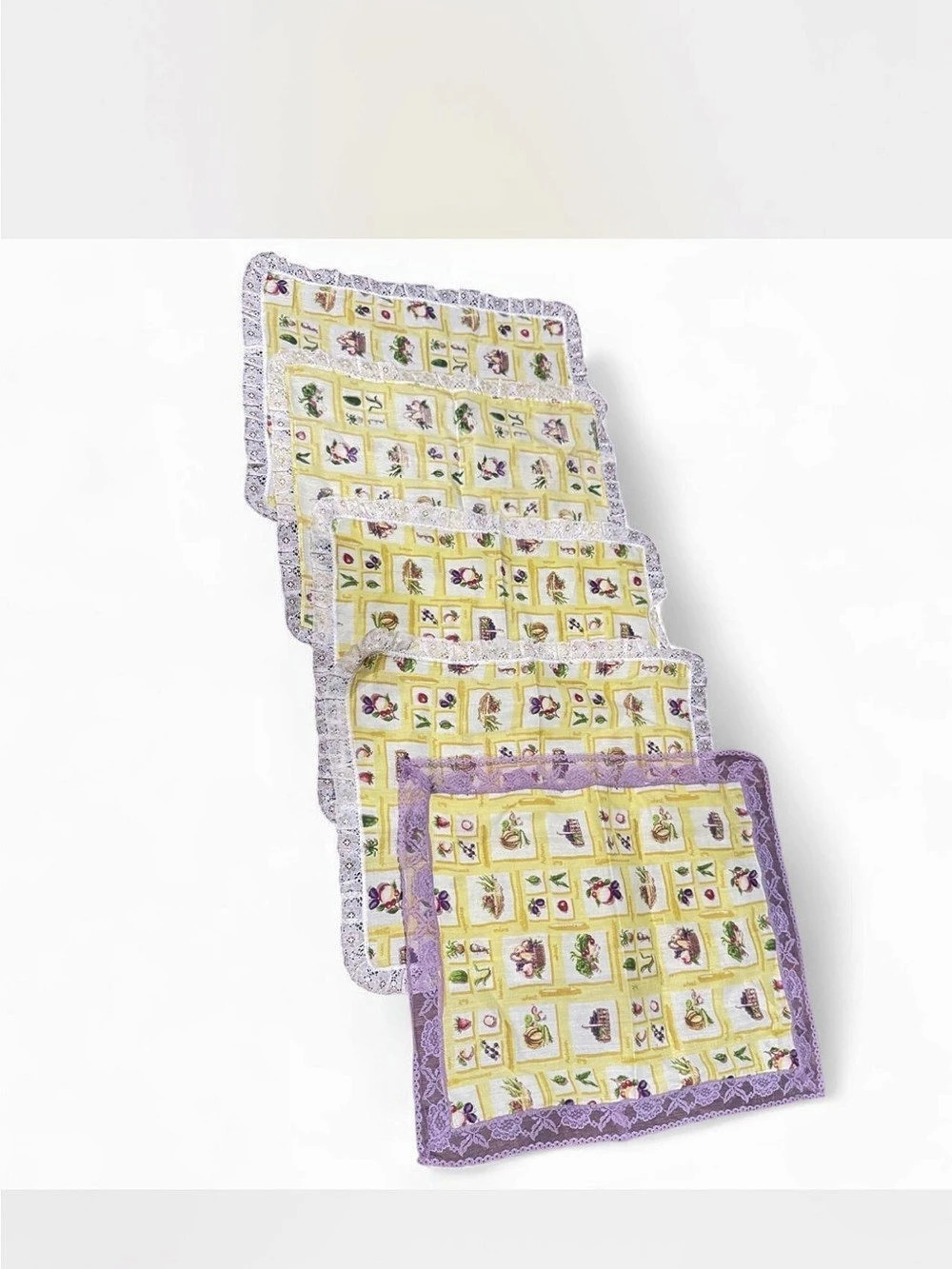 Floral fruit Print placemats in Yellow & Purple with lace